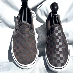 Brown checkered Vans slip-on trainers M7.5 W9.5 ready to wear
